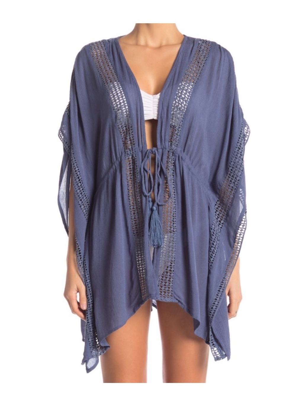 ELAN Blue Indigo Crochet Cover-Up Tunic
